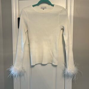 HYFVE Cream Sweater with Feather Cuffs